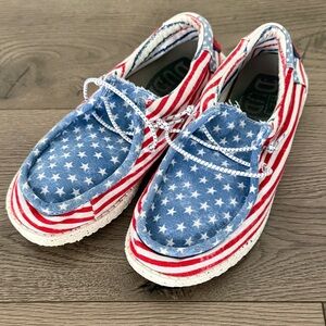 Hey Dude Kids Americana Stars & Stripes Canvas Shoes - Red, White, Blue